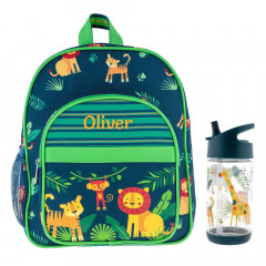 Children's Jungle Friends Backpack With Water Bottle - Personalisable