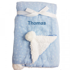 Personalised Baby Boy Blanket - Sherpa and Stars