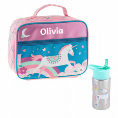 Personalised lunch bag unicorn with bottle