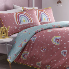 Rainbow Pom Pom Kids Duvet Cover Sets 100% Cotton
